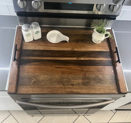 Custom Stovetop Cover – Example 1: Dark Walnut – custom handcrafted by Made by the Middletons, Indiana (photo 2)