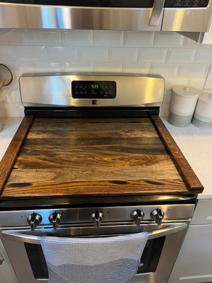Custom Stovetop Cover – Example 1: Dark Walnut – custom handcrafted by Made by the Middletons, Indiana (photo 1)