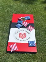 Custom Cornhole Set – Example 4: Business Logo – custom handcrafted by Made by the Middletons, Indiana (photo 1)