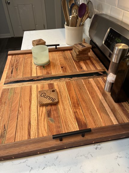 Custom Stovetop Cover – Example 2: Green Resin River – custom handcrafted by Made by the Middletons, Indiana (photo 1)