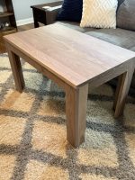 Solid walnut end table, side angle