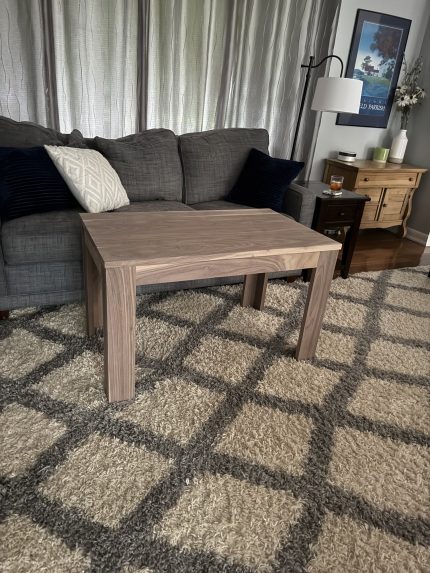 Solid walnut end table, front view