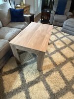 Solid walnut end table, angled view