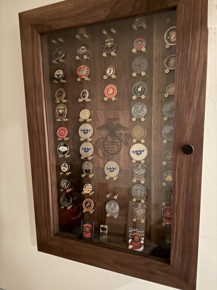 Custom challenge coin display case, front view