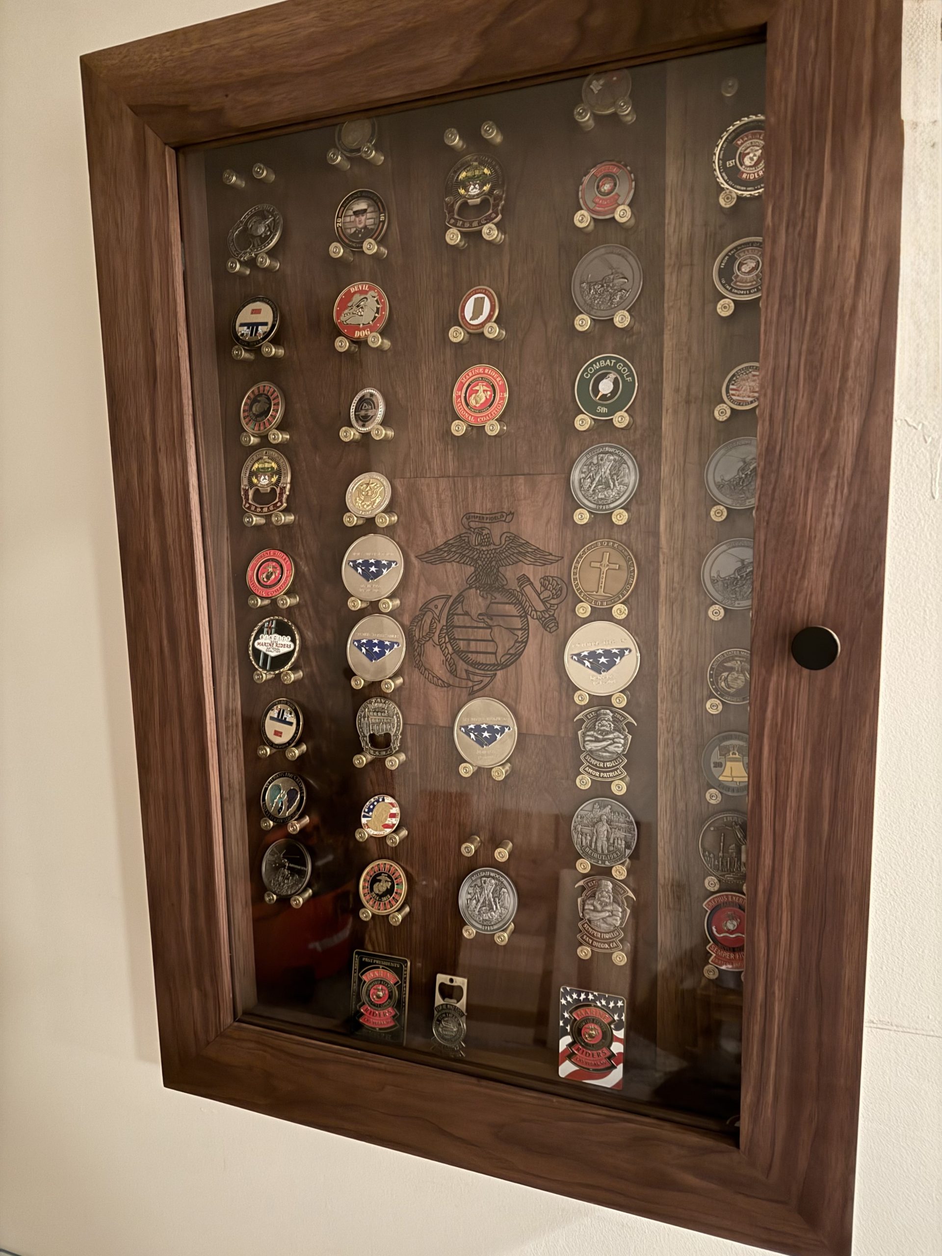 Custom challenge coin display case, front view