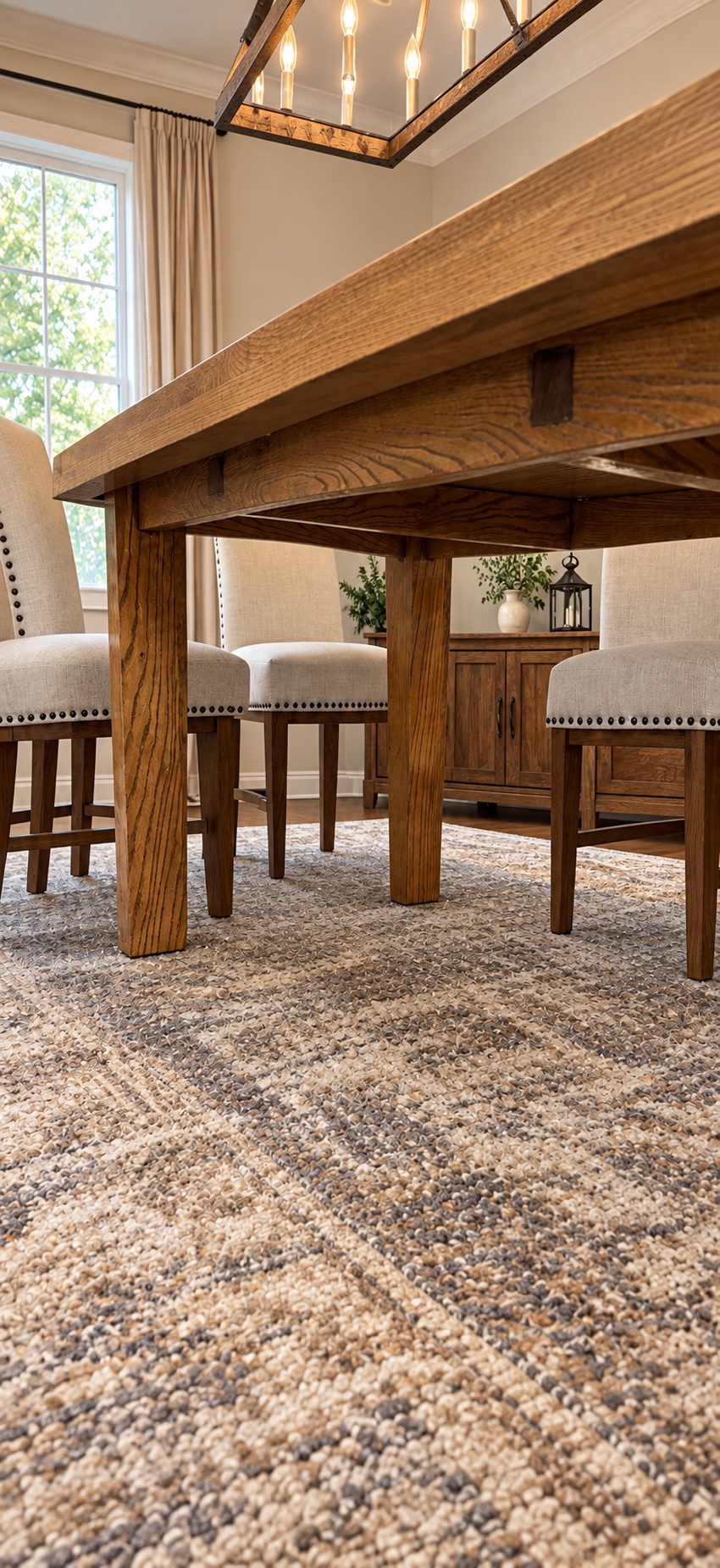 Rustic farmhouse dining table detail, handcrafted by Made by the Middletons