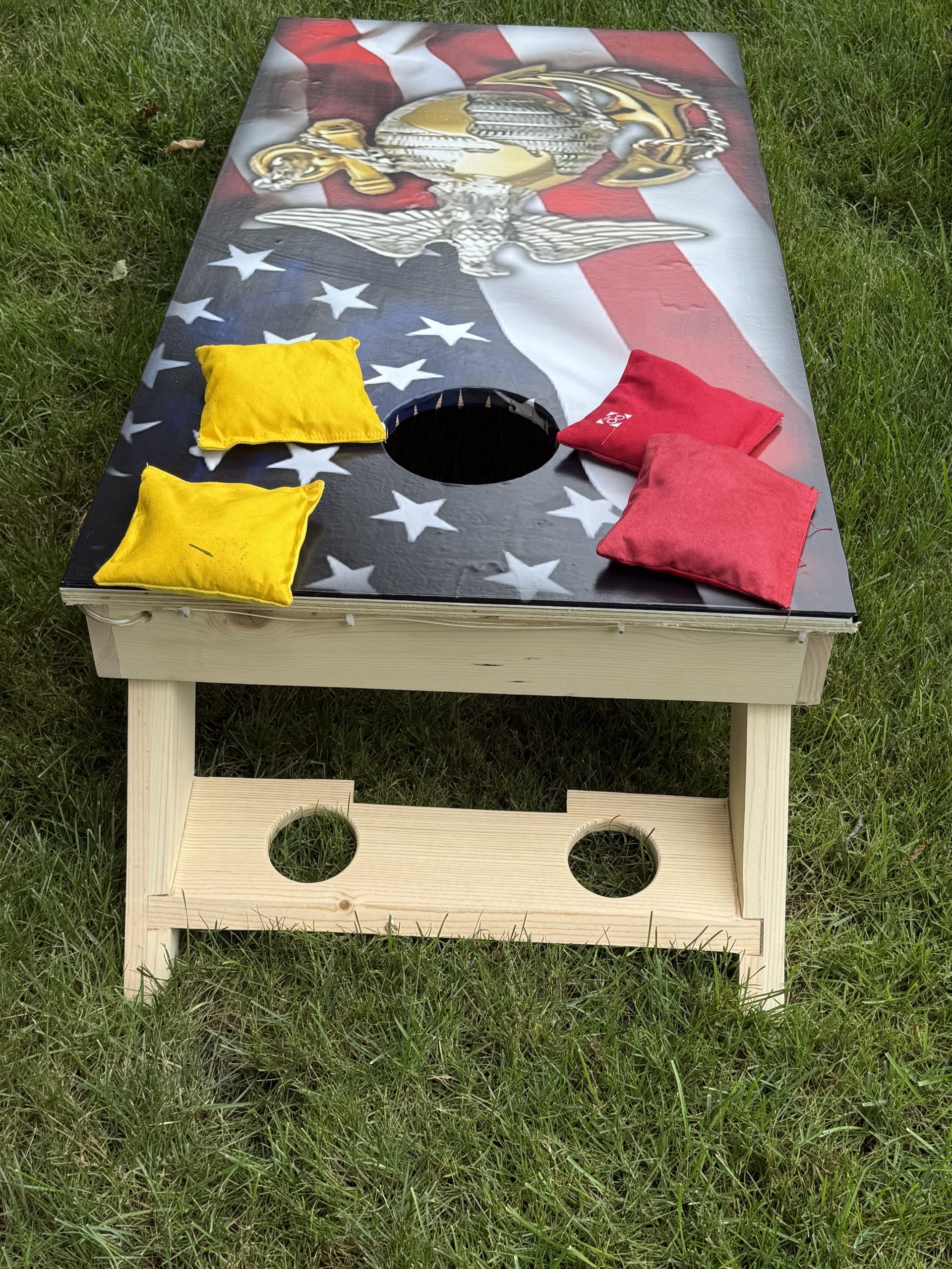 TravelerCornhole Custom Cornhole Set – Example 5: Patriotic Graphic – custom handcrafted by Made by the Middletons, Indiana (photo 1)