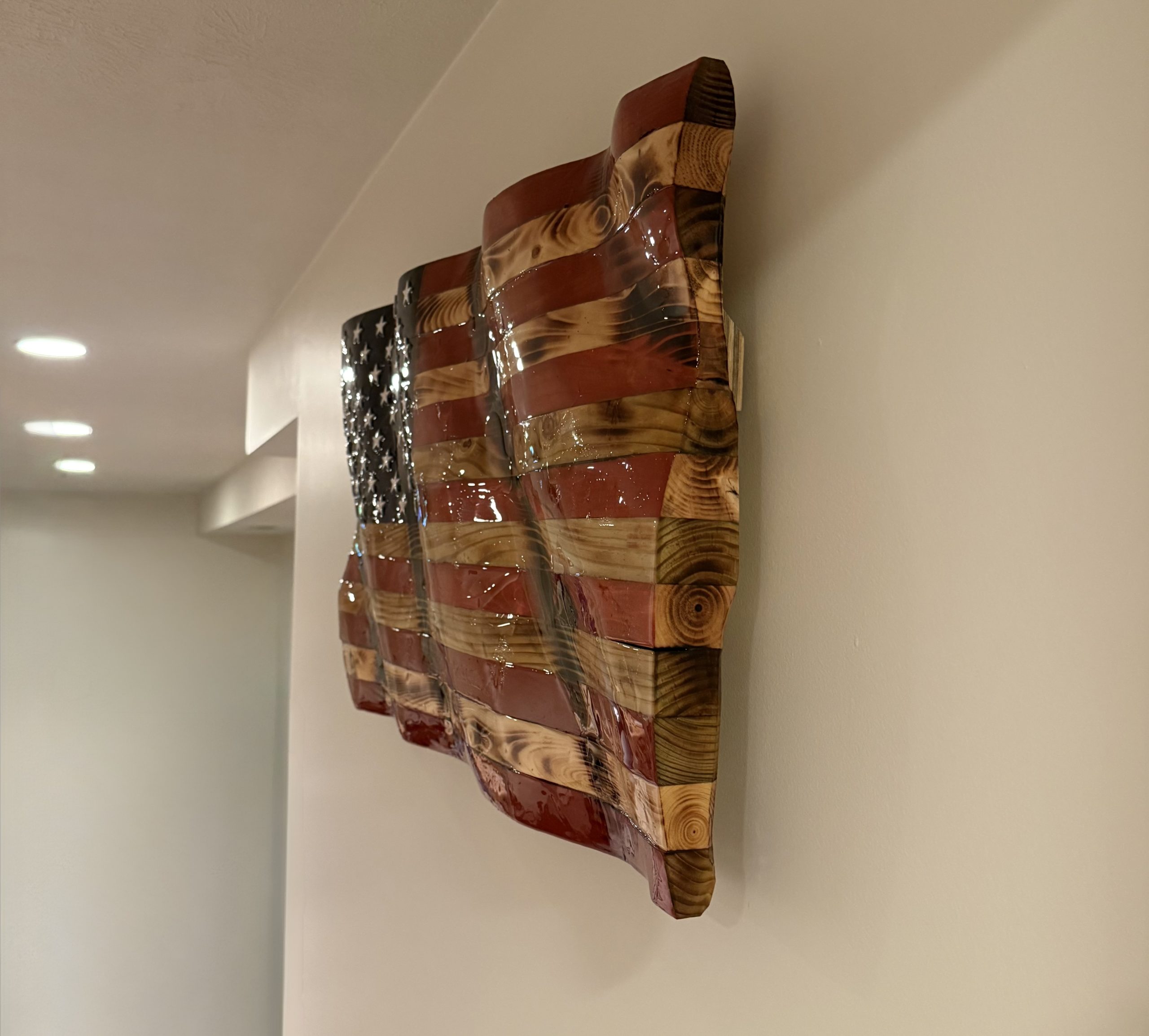 Custom wavy wooden American flag