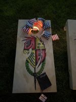 Custom Cornhole Set – Example 1: Custom Crest Artwork – custom handcrafted by Made by the Middletons, Indiana (photo 4)
