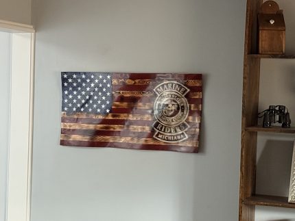 Custom Wavy Flag – Example 2: Marine Riders Emblem – custom handcrafted by Made by the Middletons, Indiana (photo 1)