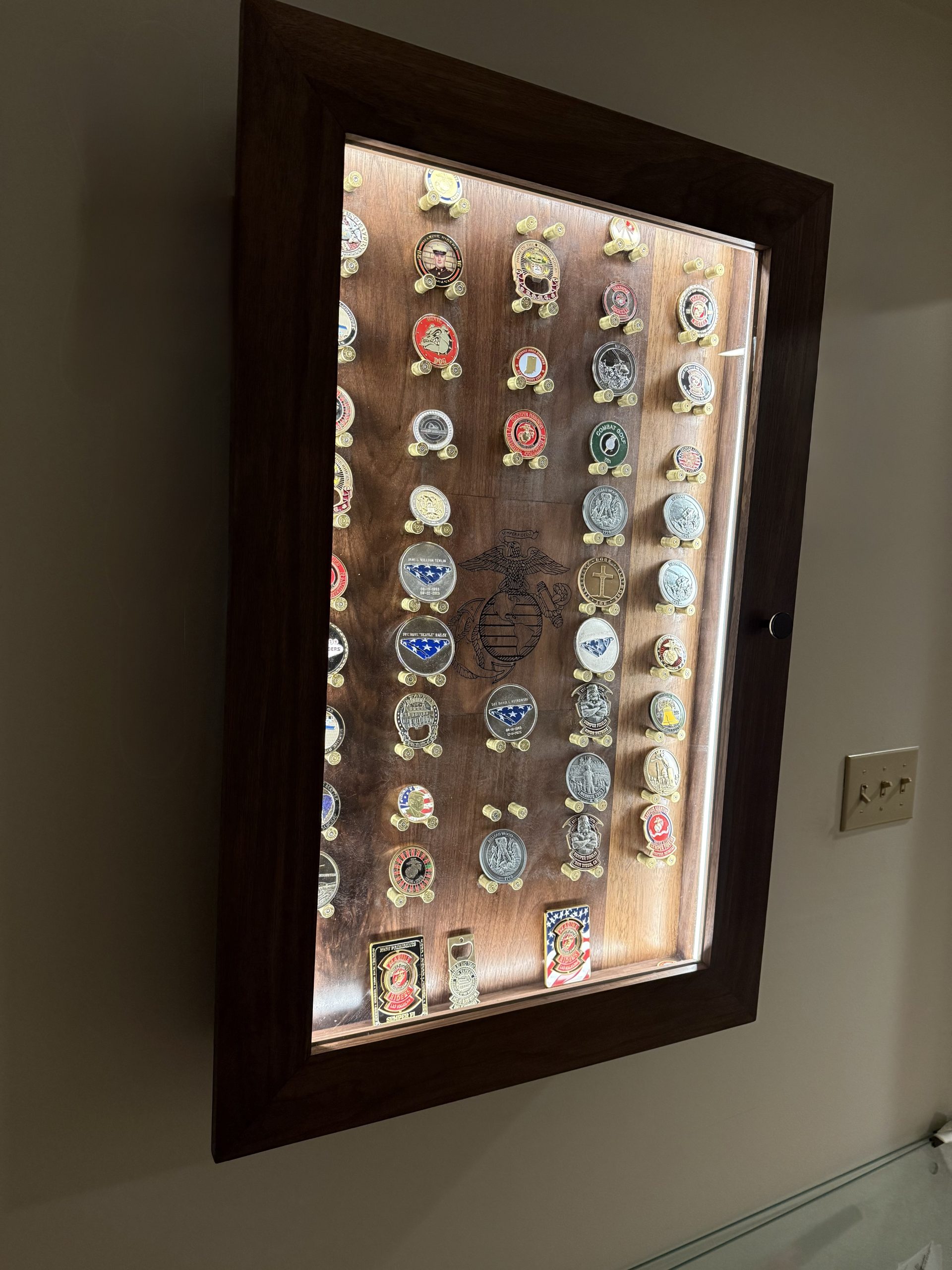 Custom challenge coin display case, handcrafted by Made by the Middletons